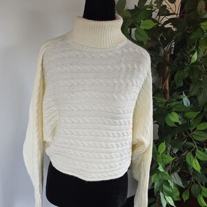 Forever 21 Ivory Cable Knit Turtleneck Sweater